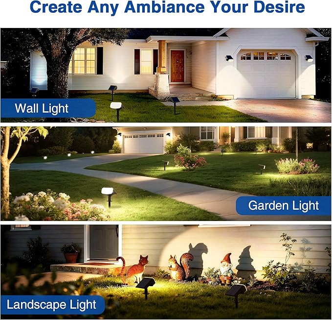 Solar Lights Outdoor Waterproof IP65, Super Bright LED with Lens, 3000K 2 Lighting Modes, Solar Powered Yard Garden Solar Spot Lights for Outside Landscape Auto On/Off -2 Pack