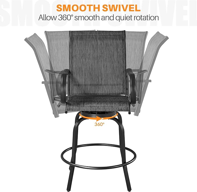 Yaheetech Patio Swivel Barstools Outdoor Chairs Set of 4, High Bistro Stools Outdoor Furniture, All-Weather Patio Stools for Outside, Beach, Lawn, Poolside and Garden, Black