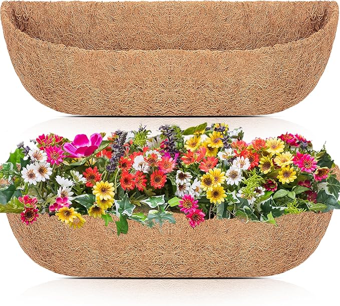 HFHOME 2PCS 48 Inch Coco Liners for planters, Horse Trough Half Moon Shape Replacement Coconut Planter Hanging Basket Liners for Window Box Hanging Trough Planter