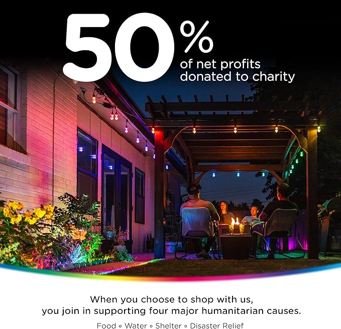 Enbrighten Vintage Outdoor String Lights, 24ft, 12 RGB Acrylic Bulbs, Weatherproof, RF Remote Control, Perfect for Holidays, Gameday, Parties, and More, 37791