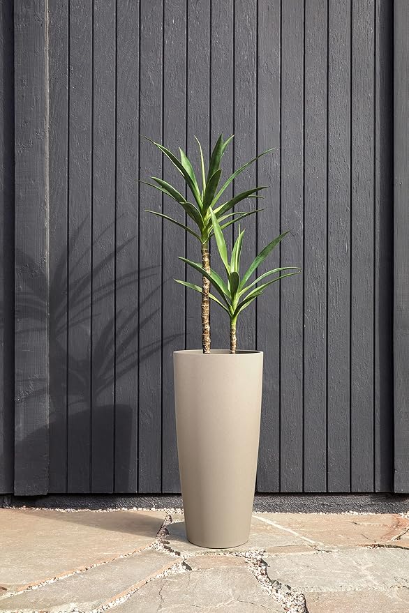 Veradek Mason Series Vega Planter - Round Tall Planter for Indoor or Outdoor Porch/Patio | Made from Plastic-Stone Composite with Drainage Holes | Modern Décor for, Flowers, Interior Plants