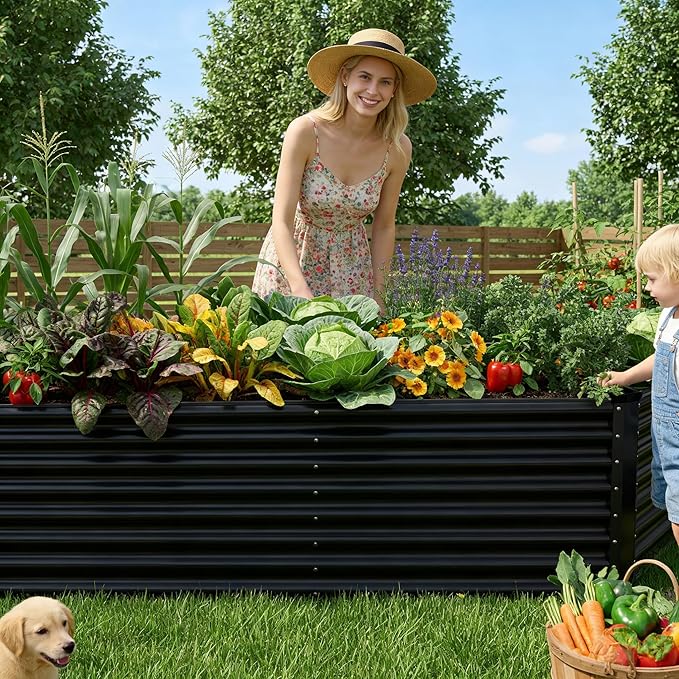 8x2x2ft Raised Garden Bed Kit, Galvanized Planter Garden Boxes Outdoor, Metal Raised Garden Beds for Vegetables,Fruits, Flower,Black
