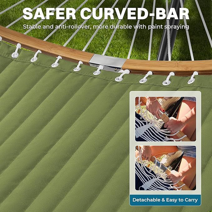 SUPERJARE Curved-Bar Hammock with Stand, 2 Person Heavy Duty Hammock Frame, Detachable Pillow & Portable Carrying Bag, Perfect for Outdoor & Indoor, Spring Green