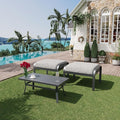 HOMREST Metal Outdoor Ottoman, 3-Piece Aluminum Footstool w/Removable Cushion, Multipurpose Footrest Stool with Coffee Side Table Additional Seating, Set of 3 Outdoor Ottomans for Patio Deck (Grey)