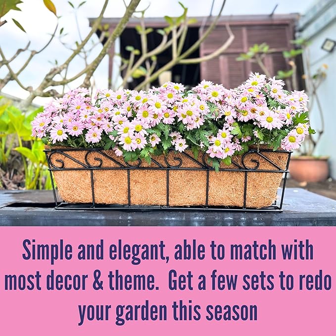 LaLaGreen Wall Mounted Planters - 30 Inch, 4 Pack Window Flower Boxes Basket Outdoor, Balcony Planter Over The Rail, Deck Railing Hanging with Coco Liners, Metal Horse Troughs Fence Patio Porch