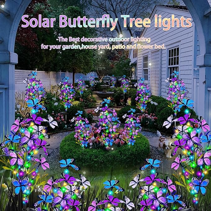 Solar Garden Lights Outdoor Waterproof, 6 Pack Solar Butterfly Lights with 60 LED 12 Butterfly Colorful Lighting for Garden Yard Lawn Outdoor Decor, Gift for Mom Women Mother's Day