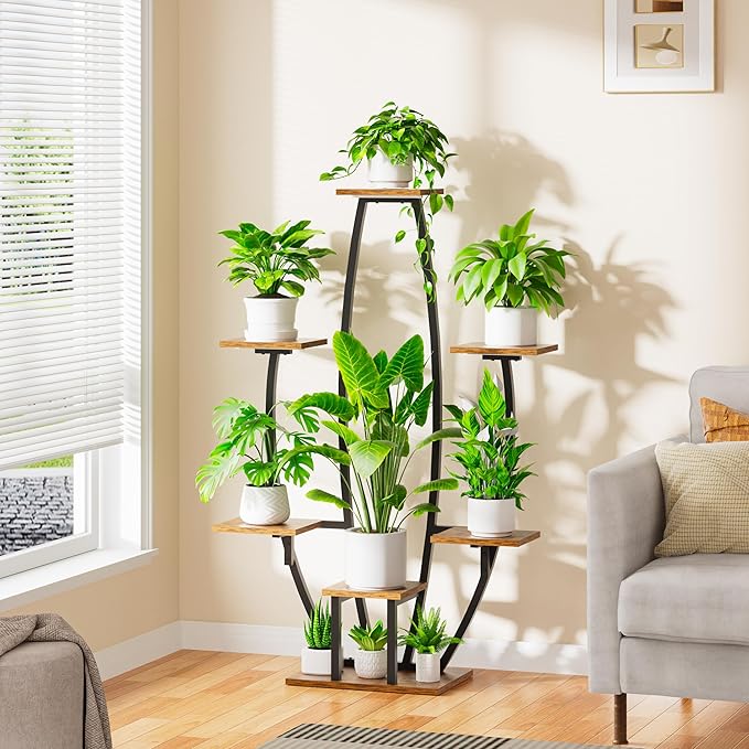JUSTOGO Plant Stand Indoor with Grow Lights - 7 Tiered Large Plant Shelf Indoor, 47" Corner Plant Stands for Indoor Plants Multiple, Metal Plant Rack Flower Holder Display for Living Room, Home Decor