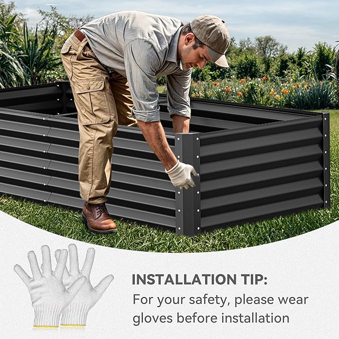 YITAHOME 72x36x18 in 2pcs Galvanized Raised Garden Bed Kit, Large Metal Planter Box with Gloves & Support Rod, Outdoor Flower Bed for Plants Vegetables, Black