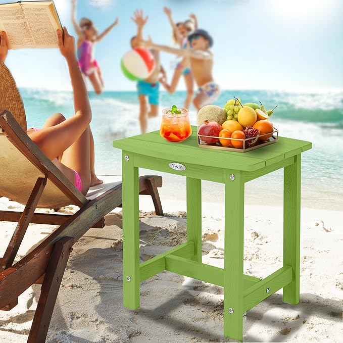 Y&M Outdoor Side Table, HIPS Adirondack Small Single Table, Waterproof Square Outside Table, Balcony Modern End Tables for Patio, Pool, Beach, Porch, Deck, Indoor or Outdoor Use, Lime