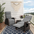 Grand patio Outdoor Reclining Chairs with Extended Footrest 2-Piece Adjustable WickerPatio Lounge Recliner up to 15 with Flip Side Table, Cool Grey