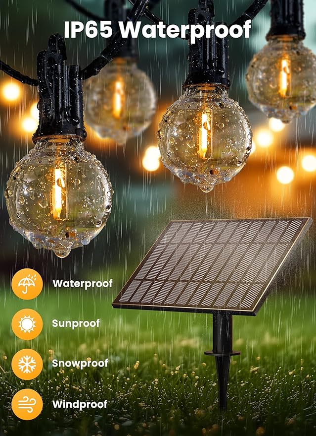 Brightown 158FT Solar String Lights Outdoor with Remote and 77 LED Shatterproof Bulbs, Dimmable & Timable, 3 Light Modes, Solar Patio String Lights Outdoor for Cafe, Garden, Deck, Outside Wedding