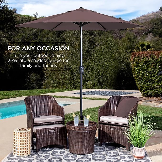 Best Choice Products 7.5ft Heavy-Duty Round Outdoor Market Table Patio Umbrella w/Steel Pole, Push Button Tilt, Easy Crank Lift - Deep Taupe