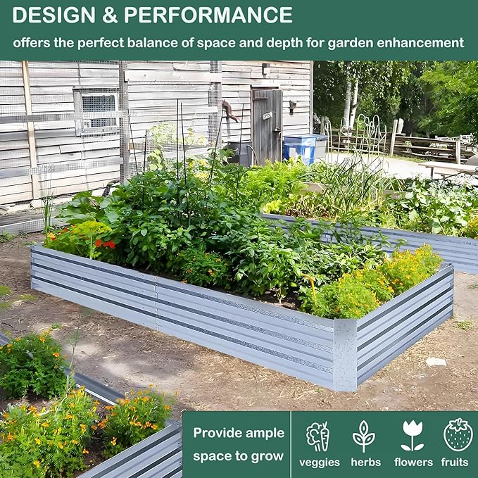 Galvanized Steel Garden Bed 3-Pack, 8x4x1ft Large Raised Planter Box for Vegetables, Outdoor Metal Garden Kit with Overlapping Side Panels, Strong & Stable