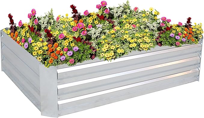 Sunnydaze 11.75" H Raised Metal Garden Bed - Galvanized Raised Garden Bed Outdoor for Vegetables and Flowers - Silver - 4' x 3' Rectangle