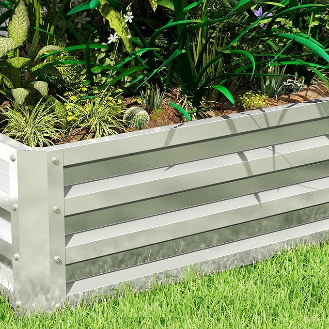 Outsunny Galvanized Raised Garden Bed, 4' x 2' x 1' Metal Planter Box, for Growing Vegetables, Flowers, Herbs, Succulents, Silver
