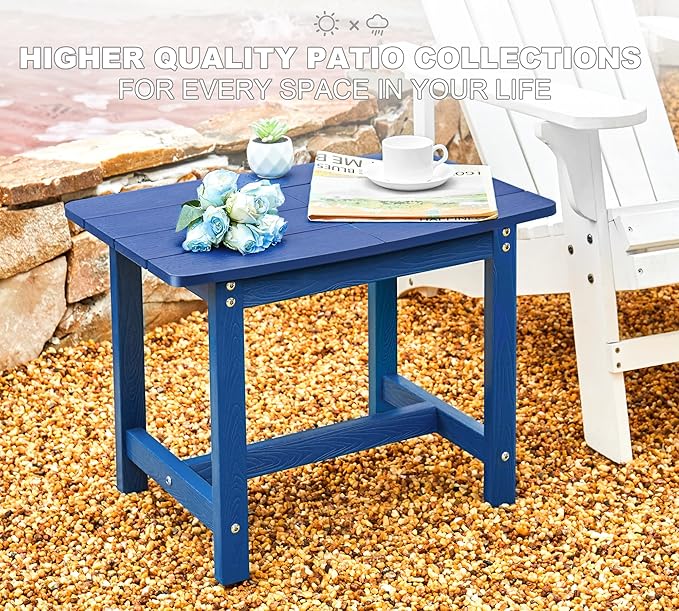 Y&M Adirondack Outdoor Side Table, HIPS Patio End Table, Waterproof Outside Table, Balcony Modern End Tables 23.5" inch Long for Garden, Pool, Beach, Porch, Deck, Indoor or Outdoor Use, Navy Blue