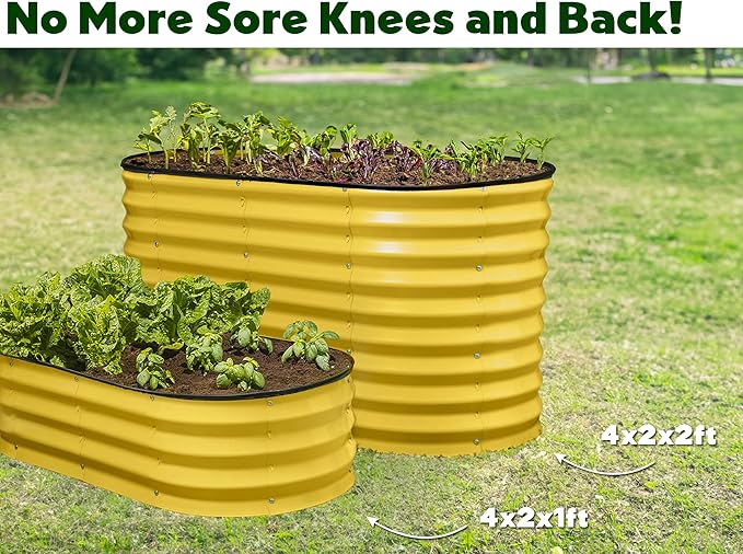 Plant & Plot Galvanized Raised Garden Beds Outdoor // 4×2×2 ft Planter Raised Beds for Gardening, Vegetables, Flowers // Large Metal Garden Box (Yellow) // Patented Tool-Free Design
