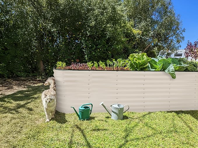 Plant & Plot Galvanized Raised Garden Beds Outdoor // 8×2×2 ft Planter Raised Beds for Gardening, Vegetables, Flowers // Large Metal Garden Box (White) // Patented Tool-Free Design