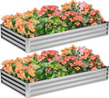 2PCS 8x4x1FT Galvanized Raised Garden Bed,Planter Raised Beds-Metal Garden Box,Large Plant for Outdoor Planting, Vegetables Bed，Flower,herb-Silver