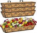 4pcs 30 Inch Window Deck with Coco Liner, 30" Window Boxes Horse Trough with Coconut Coir Liner, Metal Hanging Flower Planter Window Basket Deck Railing Planter Boxes for Outdoor Indoor Lawn