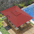 10x13FT Cantilever Outdoor Patio Umbrellas，Double Top Large Rectangle Umbrella Heavy Duty 360°Rotation Offset Outdoor Sun Shade Umbrella for Garden Deck Pool Backyard Patio, Red