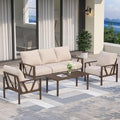 Outdoor Patio Furniture Set, 4 Pieces Metal Patio Furniture Set with Coffee Table, Modern Outdoor Conversation Seating with 6.5" Thick Cushions, Beige