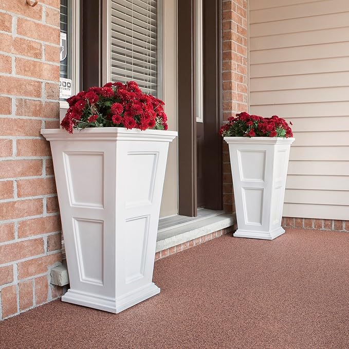 Mayne Fairfield 28-Inch Tall Planter, 2-Pack – Self-Watering, Weather-Resistant Planter for Flowers – Durable Outdoor Design for Patio, Porch, or Entryway