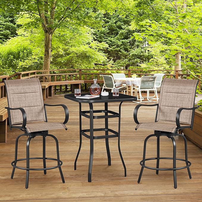Yaheetech 6 Piece Patio Swivel Bar Stools Texteline Bistro Chairs with High Back/Armrest/Footrest, All Weather Padded Seating Outdoor Furniture Height Outdoor Chairs for Outside, Lawn & Garden