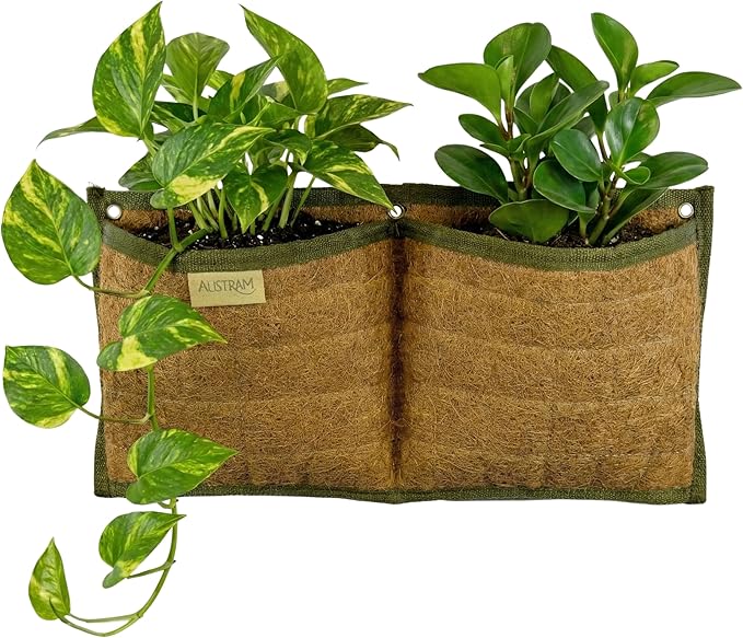 Wall Hanging Planter, 2 Pocket, Hanging herb Planter, wall Mounted Plant Holder, Vertical herb Garden, Plant Hanger Indoor, Boho Kitchen Decor, Porch and Balcony Decor, Fence planters