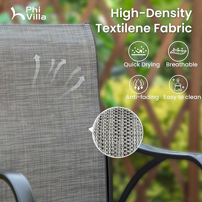 PHI VILLA Outdoor Patio Swivel Bar Set of 3, Textilene Furniture Bistro Set with 2 Bar Stools and Square Patio Bar Table for Garden Lawn Yard