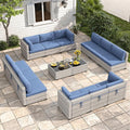 12-Seat Modular Patio Furniture Set – Outdoor Wicker Sectional Sofa with Thick 4″ Cushions, Dual-Strand PE Rattan, Rust-Resistant 18 mm Steel Frame, Backyard Garden Deck Lounge,Navy