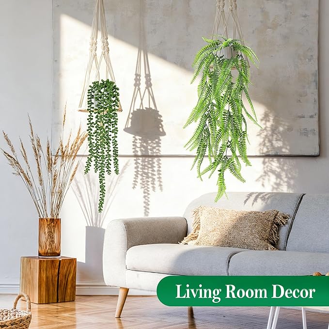 Der Rose 8Pcs Fake Plants Hanging Artificial Ivy Vine Faux Eucalyptus Hanging Plants for Home Boho Wall Shelf Indoor Outdoor Decor (White Pots)