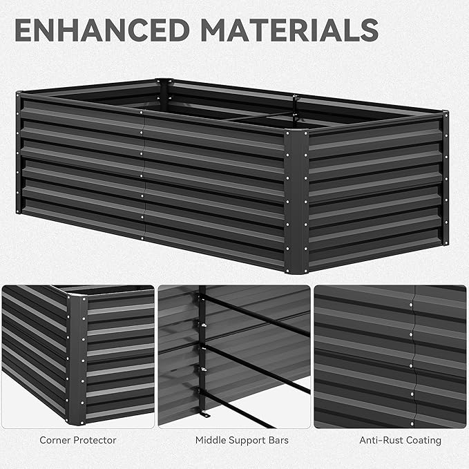 YITAHOME 6x3x2ft 2pcs Large Raised Garden Bed Kit, Galvanized Metal Planter Box with Gloves, Ground Nails, Support Rod, Outdoor Above Ground Planters for Plants Vegetables Flowers, Black
