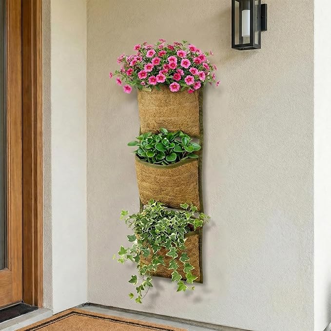 Vertical Garden Planter, 3 Pocket, Living wall Planter, Hanging wall planters for Indoor Plants, Hanging planters for Outdoor Plants, for Herbs, Boho Kitchen Decor, Patio Decor, Indoor Garden