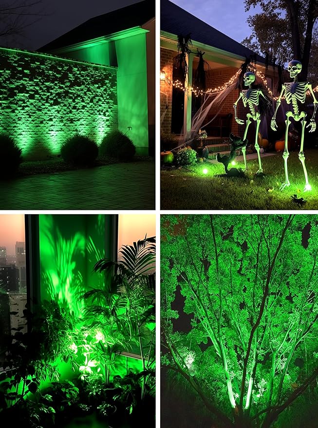 Christmas Green LED Spot Lights Landscape Lights Outdoor, 110v Plug in Landscape Lighting with IP66 Waterproof Halloween Spotlights for Garden Pathway Tree Pathway, 2 Pack7W Green LED Landscape Lights