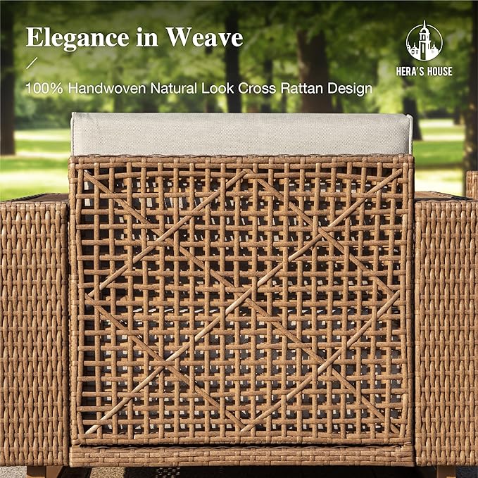 HERA'S HOUSE Patio Furniture Set, 4 Pieces Sectional Outdoor Rattan Wicker Sofa, All Weather Patio Conversation Set with 10" Ultra Thick Comfy Sponge Cushion,5.3" Widened Armrest,Patio Couch