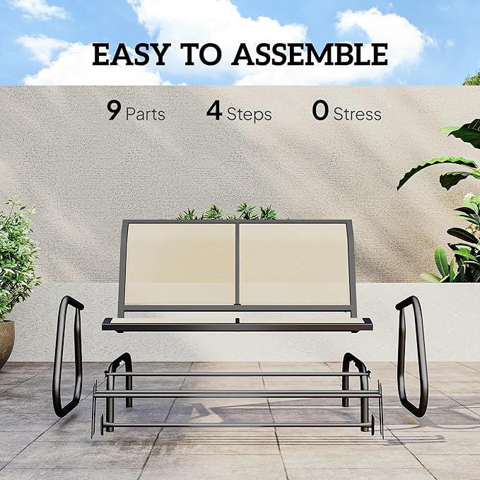 Outsunny 2-Person Outdoor Glider Bench, Patio Double Swing Rocking Chair Loveseat w/Powder Coated Steel Frame for Backyard Garden Porch, Beige