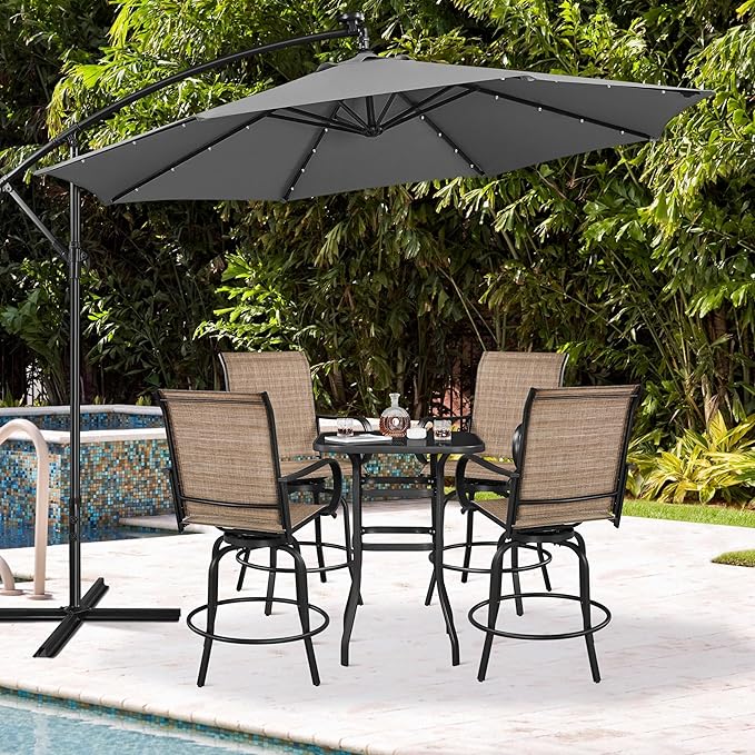 Yaheetech Patio Swivel Bar Stools Outdoor Chairs Set of 2 Outdoor High Bistro Stools Outdoor Furniture, All-Weather Patio Stools for Outside, Beach, Lawn, Poolside and Garden, Black/Brown