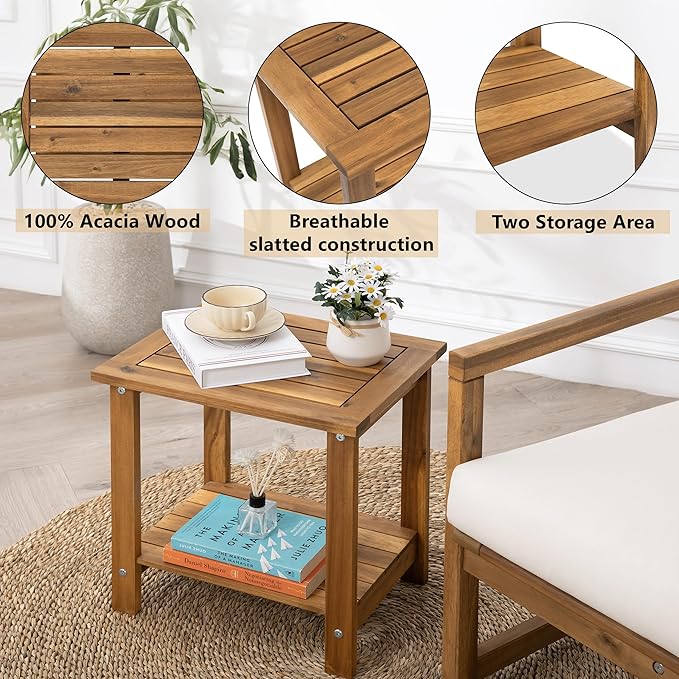 Double Adirondack Side Table, Weather-Resistant Rectangular End Table for Patio, Garden, Lawn, and Living Room. Ideal as a Stylish Indoor and Outdoor Side Table Companion, Natural