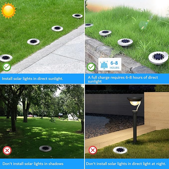 Biling Solar Ground Lights Outdoor 12 Packs, Bright 12 LEDs Solar Lights Outdoor Waterproof for Yard Walkway Garden Driveway (Warm White)