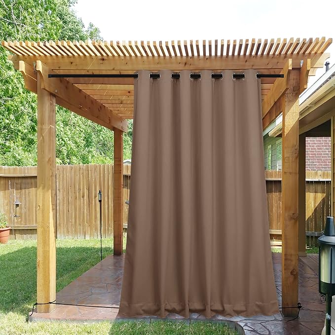 NICETOWN 2 Panels Weighted Blackout Curtains for Patio Waterproof, Top & Bottom Grommet & Back Tab Fixed Outdoor Curtains Windproof Drapes Thermal Insulated for Porch, W84 x L108, Tan