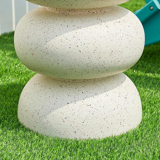 Glitzhome Outdoor Side Table, 18" H Decorative Garden Stool MGO Faux Terrazzo End Table, Heavy Duty Indoor Outdoor Round Planter Stand for Living Room Bedroom Patio Deck Poolside,White