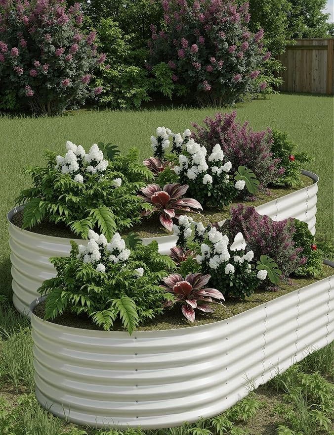 GarveeLife 2 Pcs Raised Garden Beds Outdoor 8x4x1.5 ft - Galvanized Steel Planter Box for Vegetables, Flowers, Rust-Resistant, Easy Assembly Raised Beds, Durable Planters for Outdoor Plants, Beige