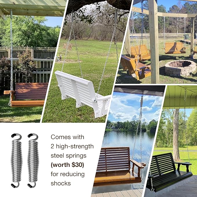 Wooden Porch Swing 2-Seater, High Backrest and Deep Seat, Bench Swing with Cupholders, Hanging Chains and 7mm Springs, Heavy Duty 880 LBS, for Outdoor Patio Garden (Carbon Black - 4 FT Extra Large)