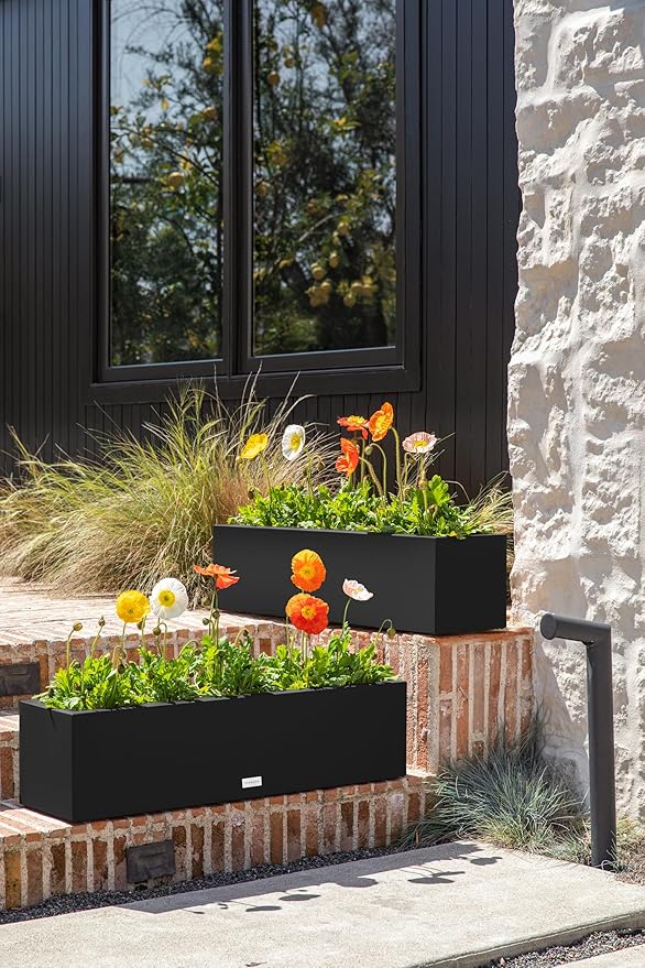 Veradek Block Series Window Box Planter - Rectangular Flower Pot for Indoor or Outdoor Window Sill/Balcony | All-Weather Use with Drainage Holes | Modern Décor for Succulents, Herbs, Small Plants