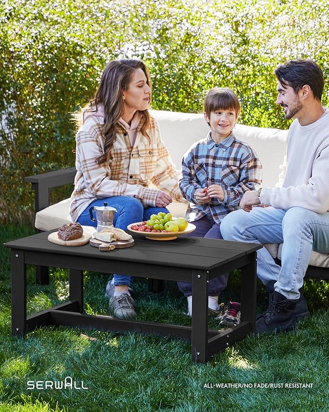 SERWALL HDPE Patio Conversation Set, 6-piece Sectional Outdoor Furniture Set, All Weather Outdoor Couch Set Patio Furniture Set for Deck, Lawn, Black Frame with Khaki Cushion