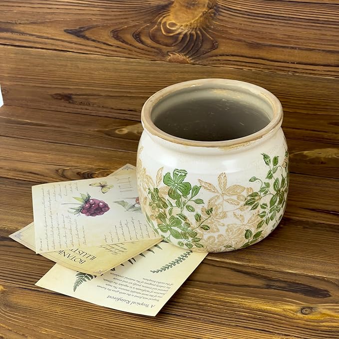 Flower Pot,Vintage Ceramic Pot for Planter with Drainage Holes, 6.29 inch Ice Crack Glazed Small Planters Pot for Indoor,Tucan Home Decor,Gardening Gifts (Classic)