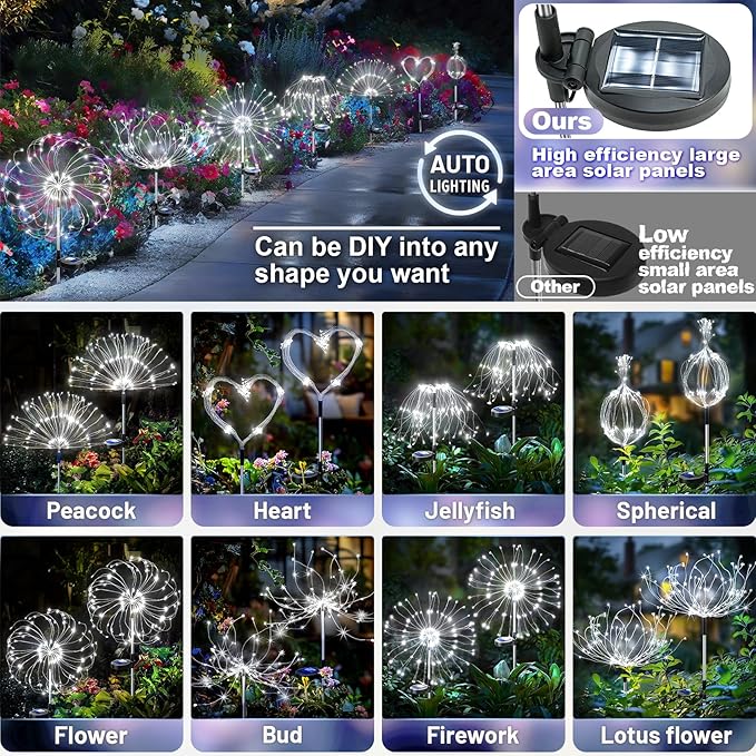 Anordsem Solar Garden Lights Outdoor: Fireworks Light Waterproof for Yard Outside - LED Starburst White Lighting Patio Path Decor 6 Pack - Gardening Gifts for Women Mom Homeowner