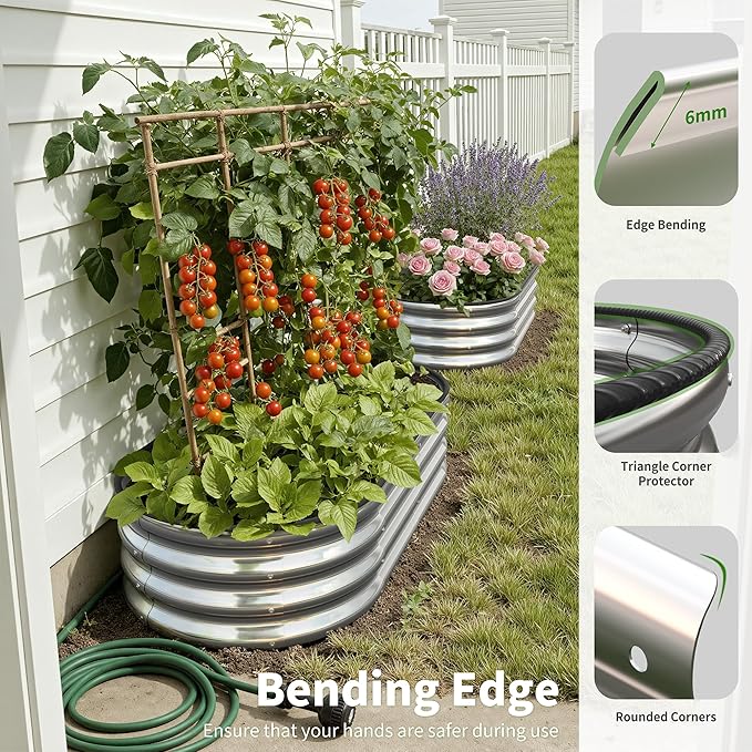 Galvanized Metal Raised Garden Bed Kit for Outdoor Planter Boxes with Easy Assembly,Oval Large Galvanized Gardening Raised Bed for Vegetables, Fruits, Flower (Silver, 4 * 2 * 1ft)