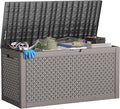 ROJIK Outdoor Storage Housing Deck Box - Waterproof Patio Furniture, Garden Tools, Cushions, Pool Accessories Storage Bench with Lockable Lid and Side Handles (Grey,125 Gal)